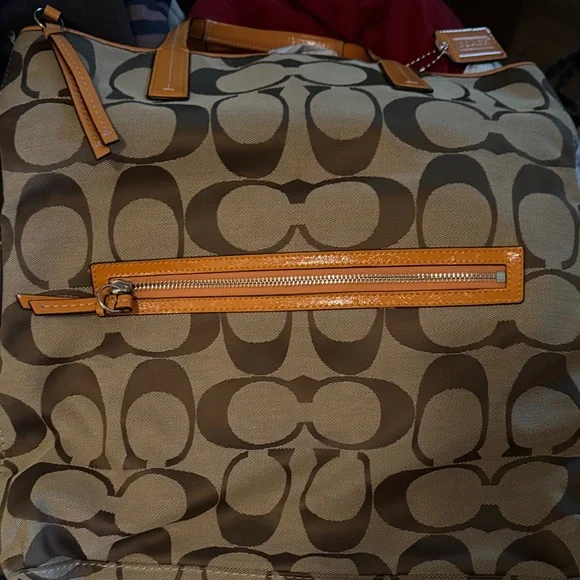 Coach Brown and Tan Signature Tote - Picture 3 of 5